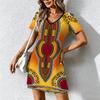 Summer Fashion Women's V Neck Short Sleeve Retro Geometric Pattern Printed  Dress Sex Short Skirt Dresses