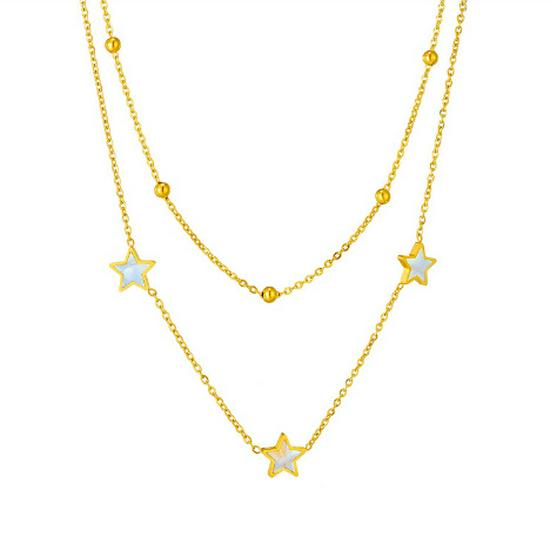 European Retro 18K Gold Stainless Steel Double Layer Star & Heart Anklet, Fashion Titanium Non-Fading Design