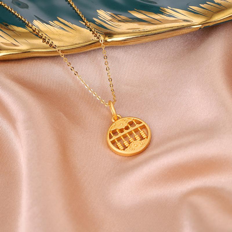 Chinese style auspicious cloud blessing character abacus pendant necklace women's new round square small abacus necklace simple sweater chain