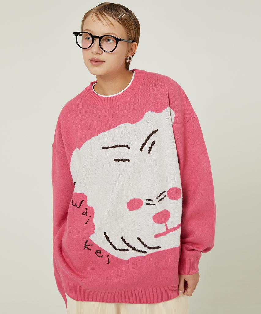 WAIKEI Maltese Big Graphic Knit Pink