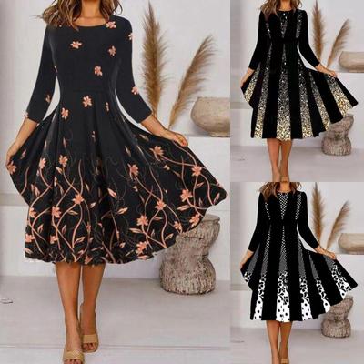 Vestido de manga media con cuello redondo y estampado de posicionamiento de personalidad a la moda para mujer