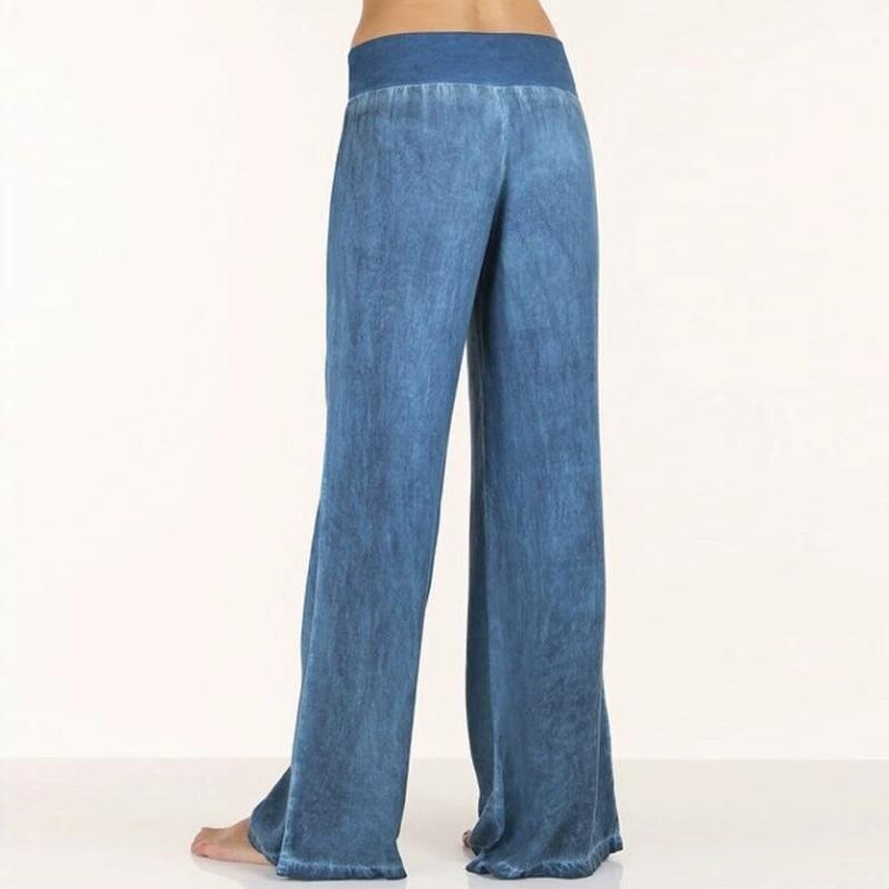 Women's Casual Cotton Pull-on Pant with Elastic Waist High Waist Denim Wide Leg Palazzo Pants Jeans Trousers