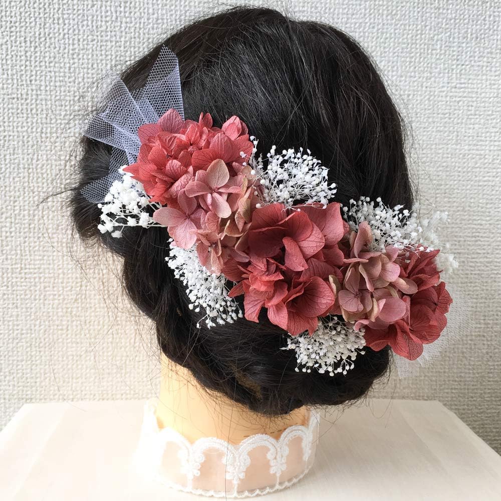 Yume Rose Pink Lime Hair Ornament Headdress Preserved Flower Dried Flower Japanese Dress Kimono Furisode Wedding Bridal Coming of Age Ceremony