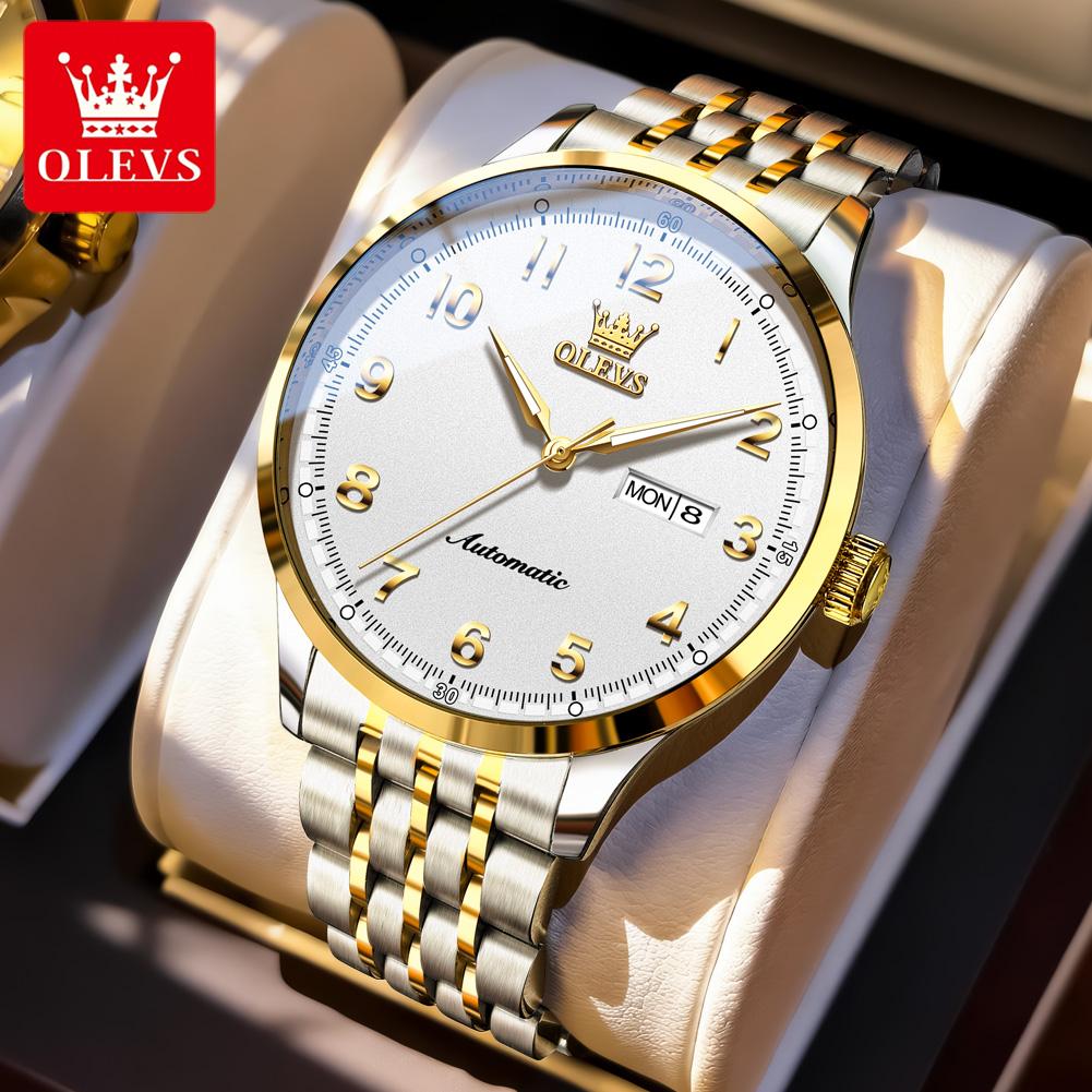 OLEVS Watches For Man Luxury Original Arabic Numerals Automatic Mechanical Watch Waterproof Week Date Mens Watch Gifts New 7100