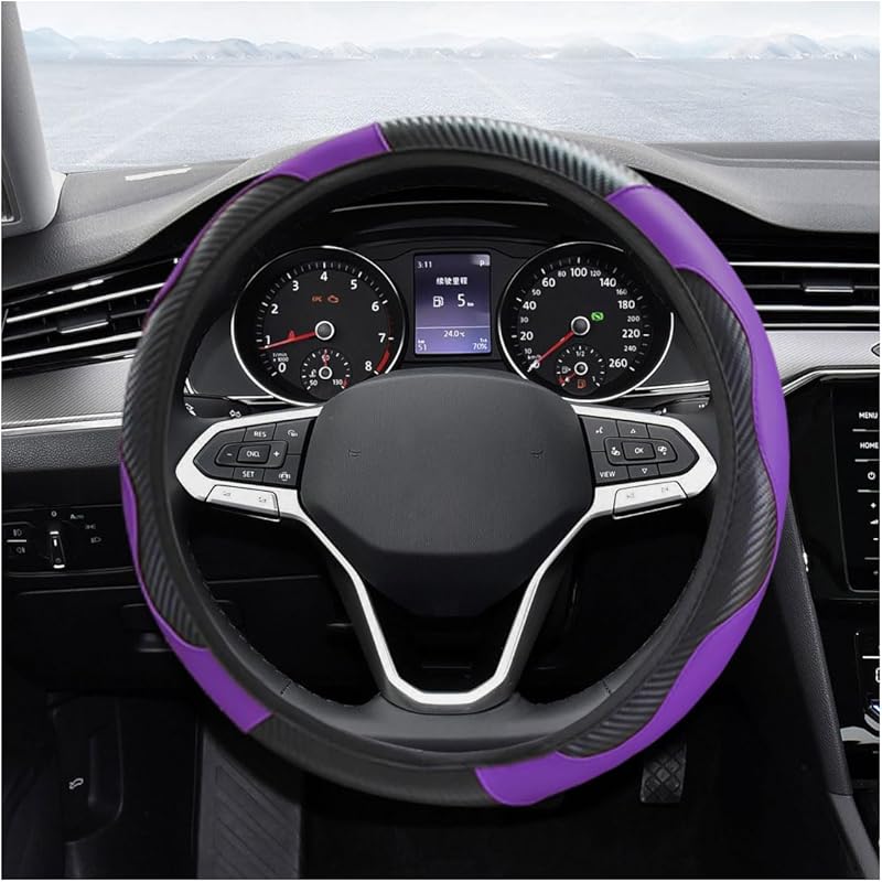 Car Steering Wheel Cover, 15 Inch Carbon Fiber Leather Elastic Steering Wheel Protector, Anti-Slip, Breathable & Soft Car Interior Accessories