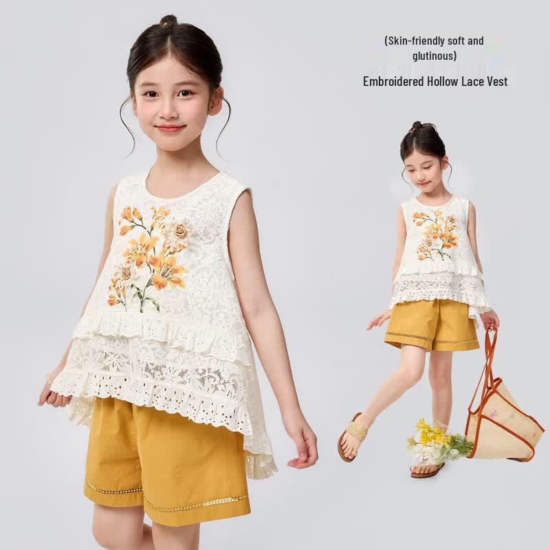 Girls  Floral Embroidered Sleeveless Summer Blouse 110