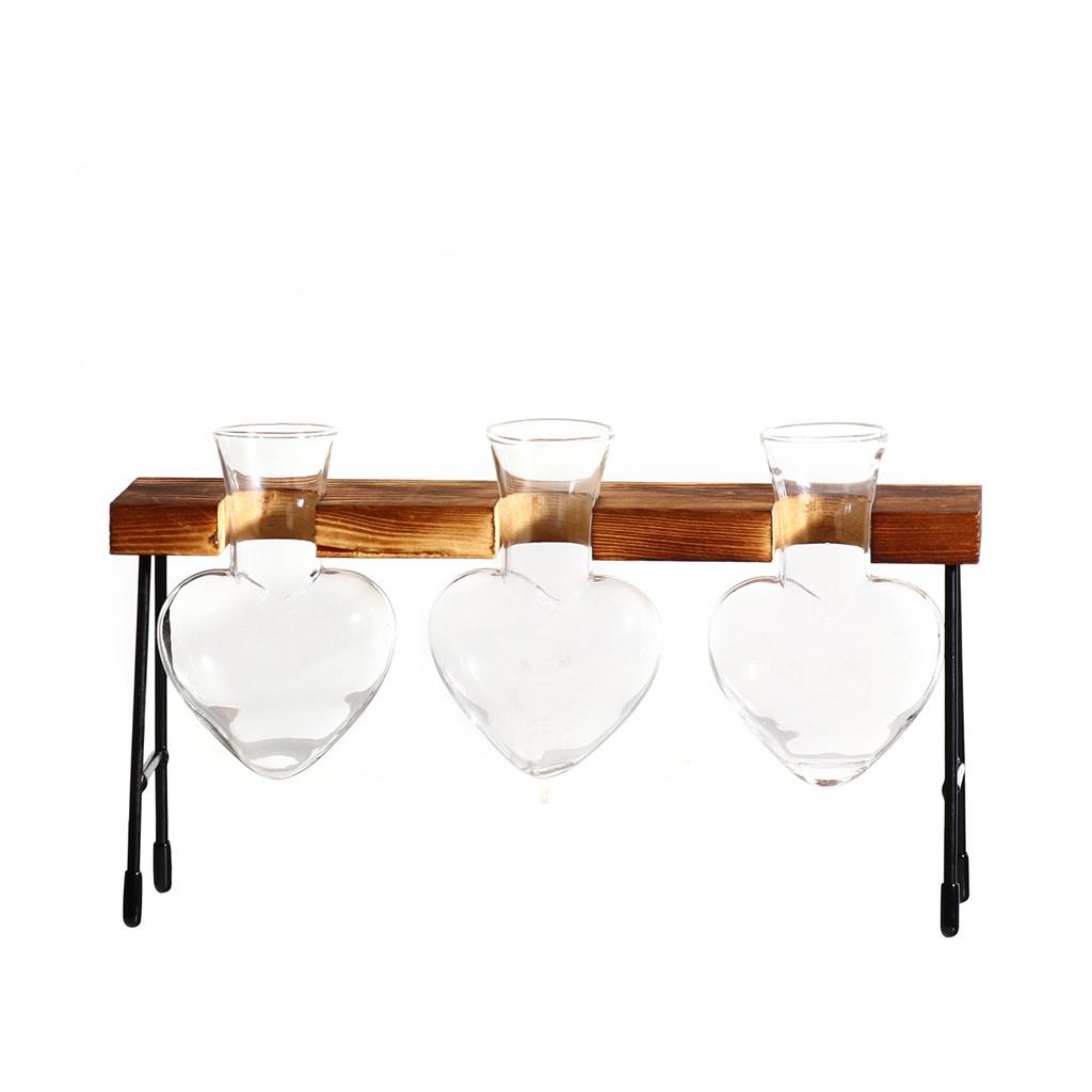 

Стеклянная гидропонная ваза в форме сердца, цветочный горшок, деревянный поднос, украшение стола One Size коричневый