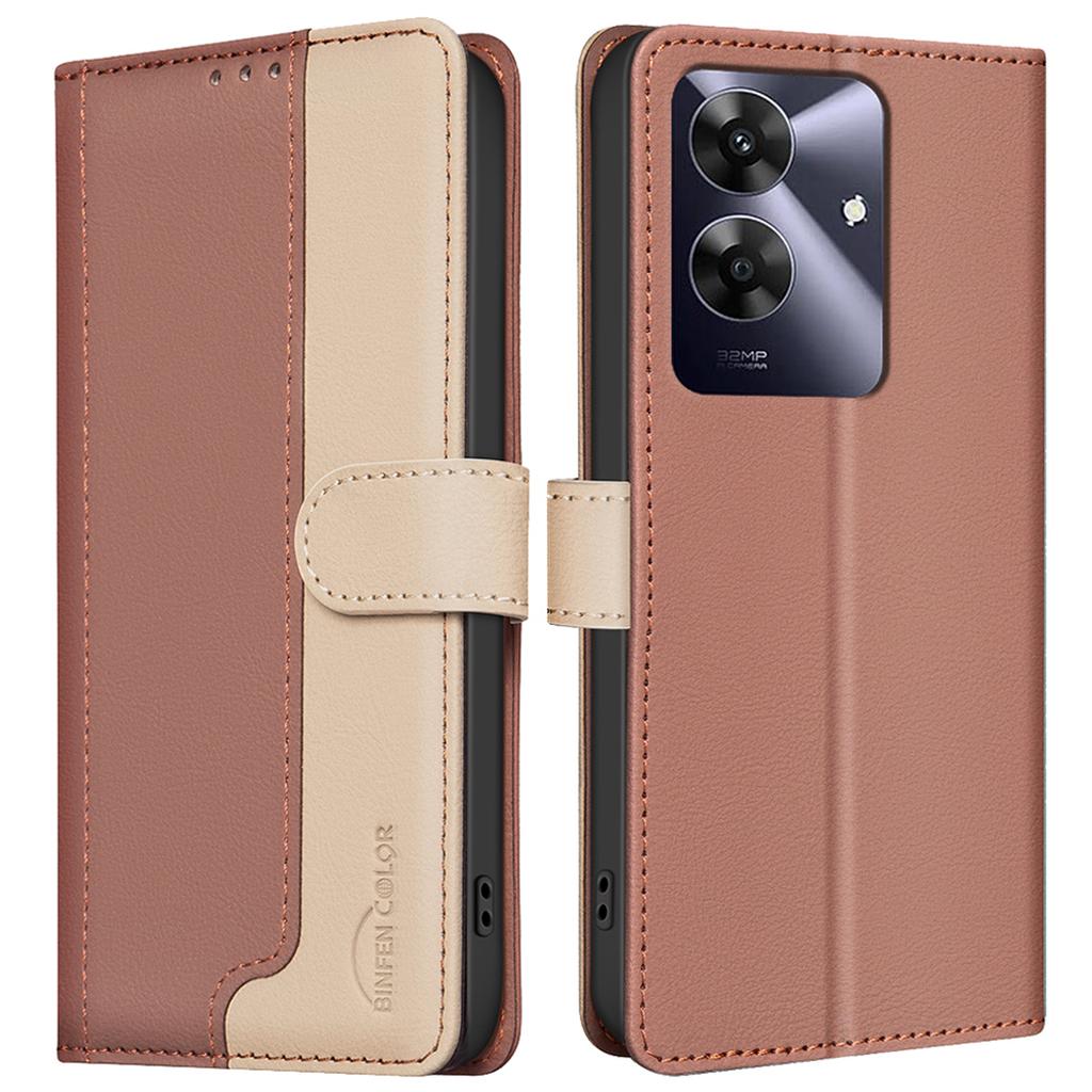 BINFEN COLOR BF33 for Realme Note 60/C61 4G Leather Case Splicing Color RFID Blocking