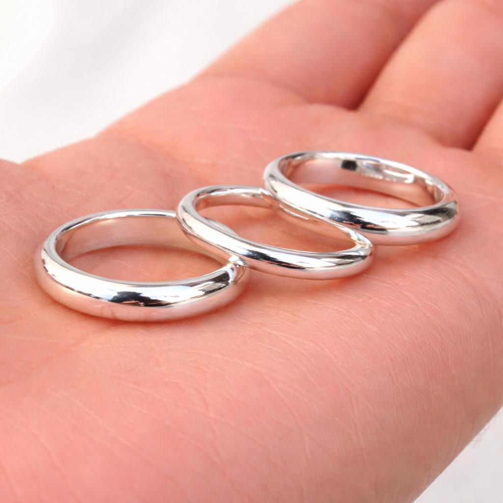 Set di Anelli a Cupola in Argento Sterling 925, Anelli Minimalisti Impilabili, Anelli a Fascia Lisci e Massicci Fatti a Mano