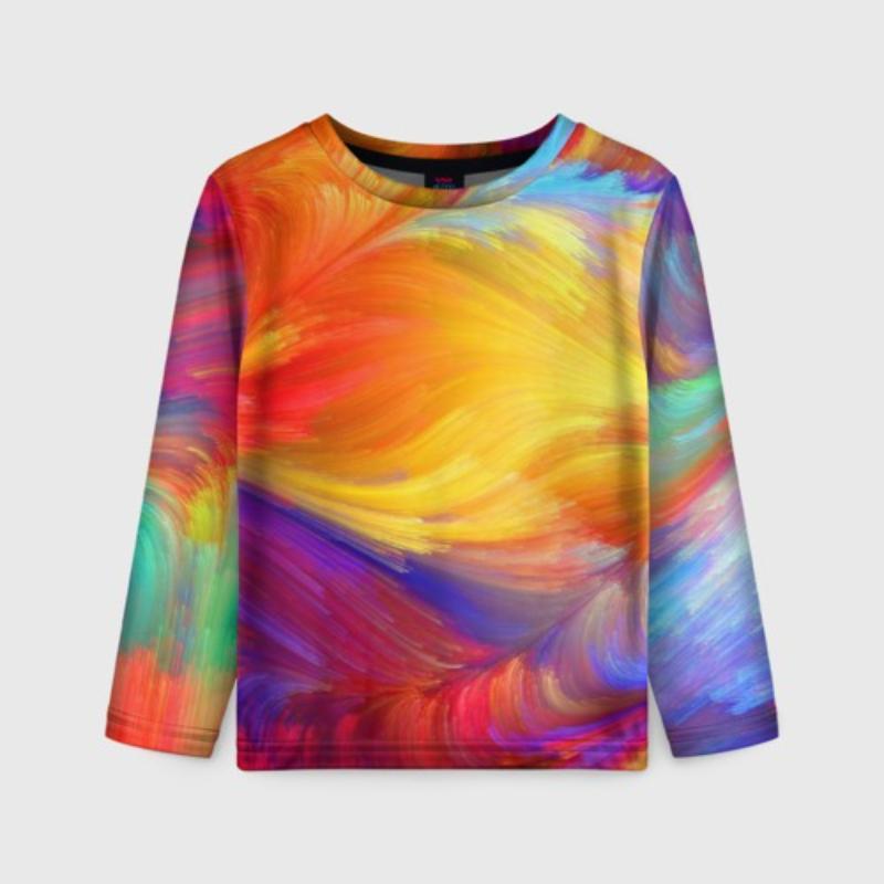 Children's Drawing Print Tie Dye Cute T-shirts Boys Long Sleeved Fashionable Soft Comfortable Top