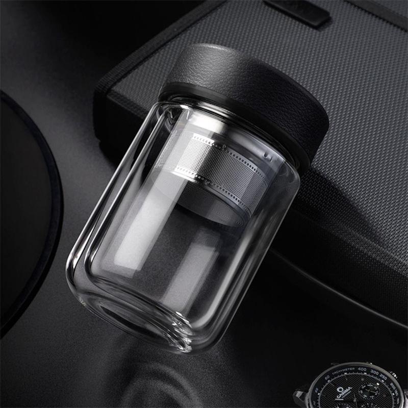 Portable 310ml Glass Water Bottle with Tea Infuser Double Wall Thermal Tea Water Separation Glass Mug Travel Drinking Cup 310ml