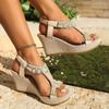 Fashion 2025 New Large Thick Bottom Slope Heel Sandals New Style Trendy High Heels Pearl Decoration Roman Sandals