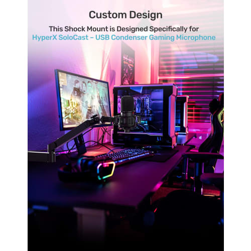 Etour Hyperx SoloCast Compatible Microphone Shock Mount with Pop Filter, Noise Reduction, 1/4" & 3/8" Screw Adapters, 2-Year Manufacturer's Warranty,