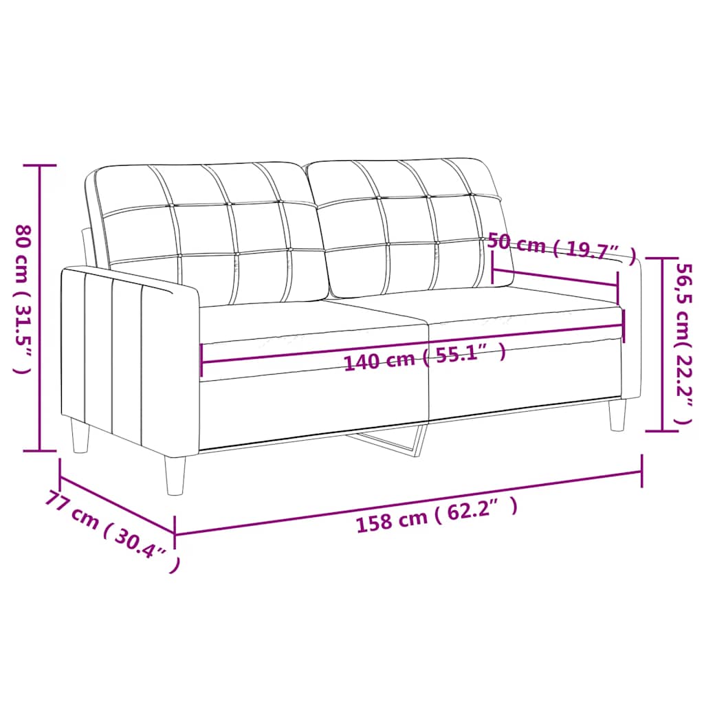 2 Seater Sofa Brown 140 cm Fabric
