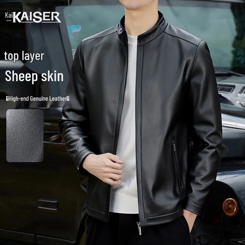 Caesar Men s Spring Stand Collar Sheepskin Leather Jacket 3XL