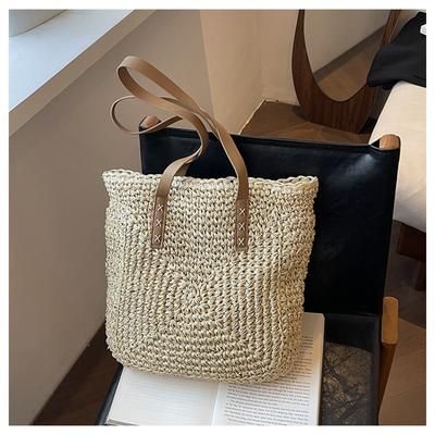Papierschnur Strohtasche handgewebte Tasche Damen große Kapazität Schulter Tragetasche Strandurlaub Strandtasche