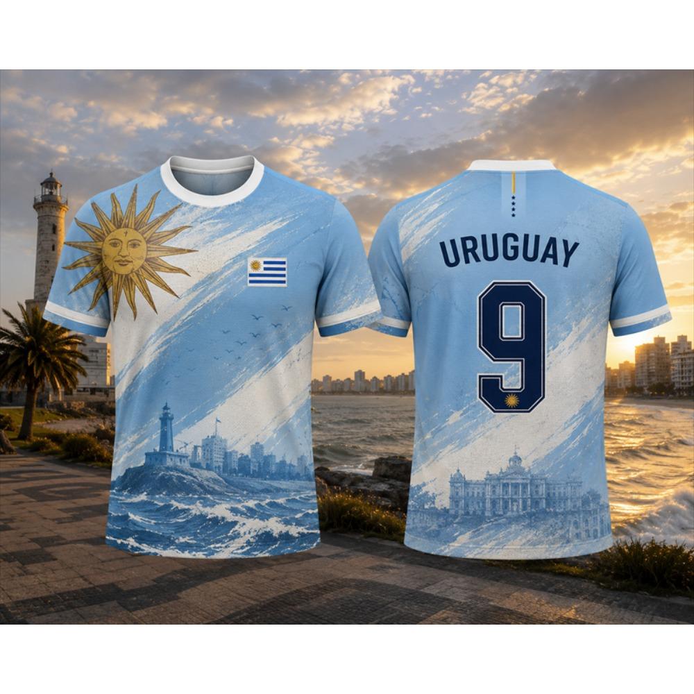 Fashion Uruguay Flag Graphic Football Jersey For Men Summer Trendy