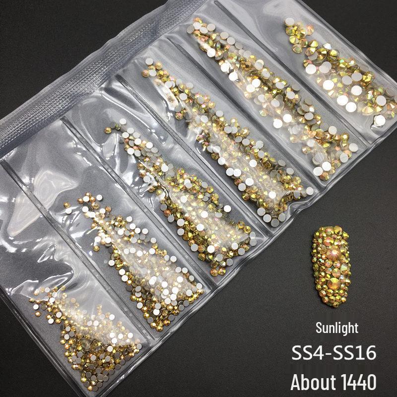 6-Grid Flat-Back Nail Art Rhinestone Set (1440pcs) - Mixed AB & Clear Glass Rhinestones Nail Decorations