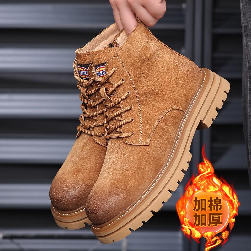 2025 Autumn New Retro Martin Boots Men's Leather Tooling Shoes British Trend Versatile Big Yellow Boots 9025 Cotton