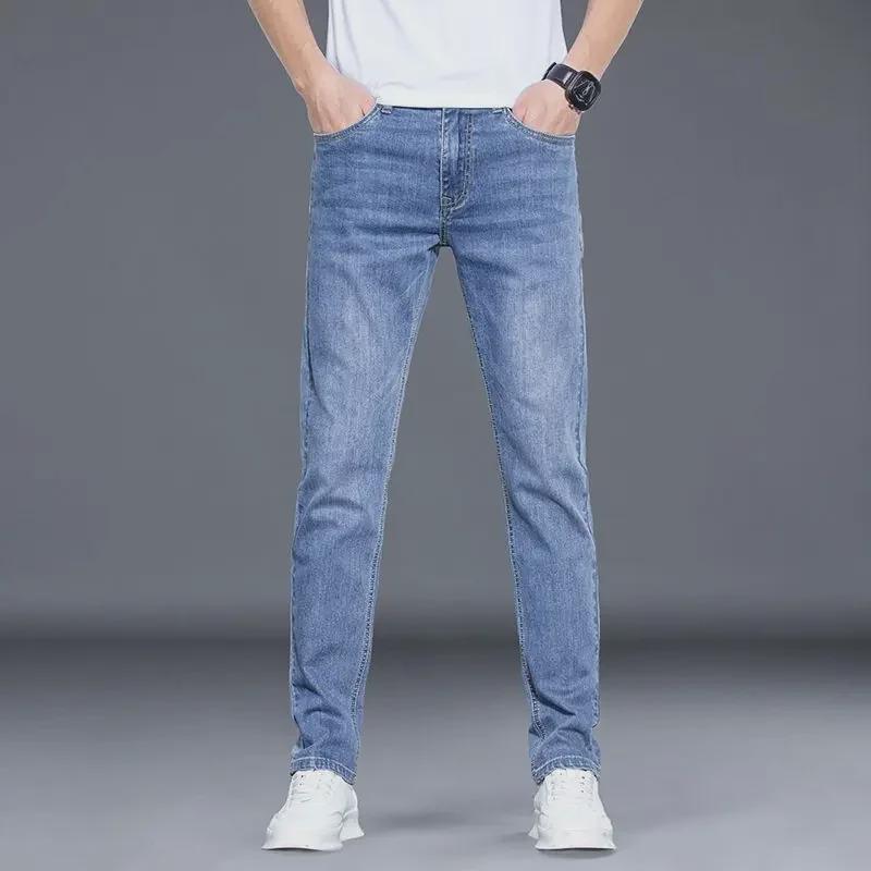 2024 Herren Slim Straight Stretch Blaue Eisseidenjeans