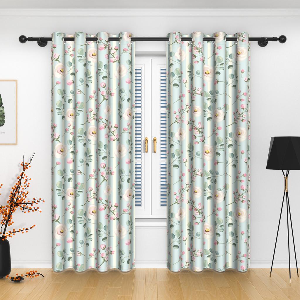 2 Stück/Set Botanische Blattvorhänge Natürliches Grünes Efeublätter-Muster Vorhänge Schlafzimmer Wohnzimmer Dekoration Polyester Verdunkelungsvorhänge