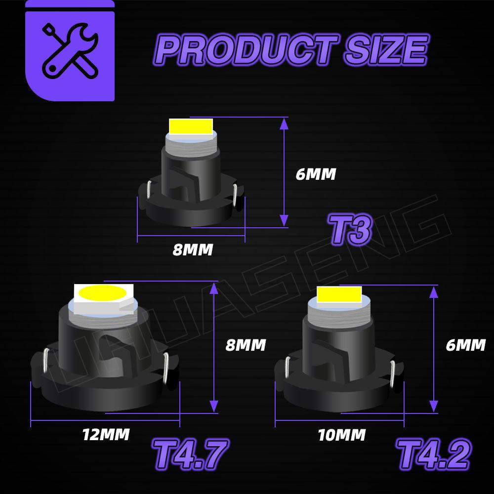 UHUASENG 6PCS T3 T4.2 T4.7 T4 Bulb Instrument Meter Led Dashboard Car Neo Wedge Switch Radio Warning Indicator Panel Lamp Lights License Plate Lights