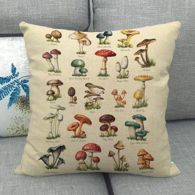 

45X45см Наволочка с грибным артом Квадратная на молнии Хлопково-льняные наволочки Спальня Дом Офис Декоративная наволочка WJY12.25 45x45cm 18x18in
