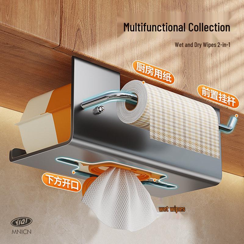 Kitchen Wet Wipe and Paper Towel Holder: Hanging Cabinet Pull-out Tissue and Rag Storage Box