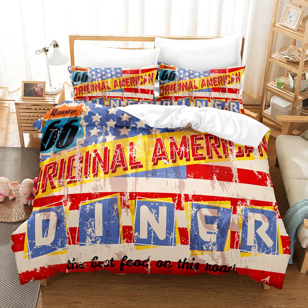 Home Textile Route66 Quilt Cover 3D Digital Printing Three-Piece Set