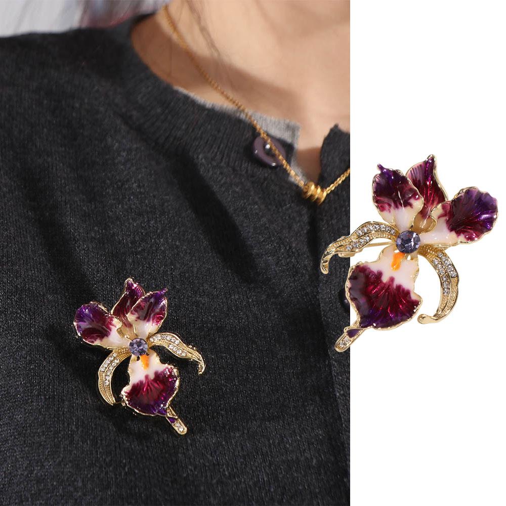 Sparkling Iris Flower Brooch Jewelry Plants Badge Luxury Enamel Lapel Pin  Gift