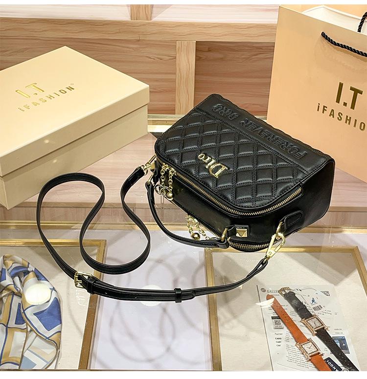 Shiling 2025 Handtasche & Umhängetasche für Damen mit schwarzem Diamantmuster aus Leder