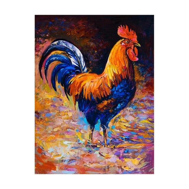 Abstract Colofrul Rooster Oil Painting On Canvas Wall Picture Art Animal Poster and Print Cuadros Paintings for Living Room No Frame