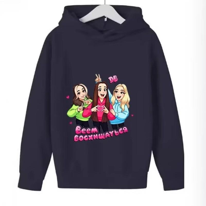 Felpe con cappuccio casual a maniche lunghe per bambine, con stampa di cartoni animati a doppia bolla