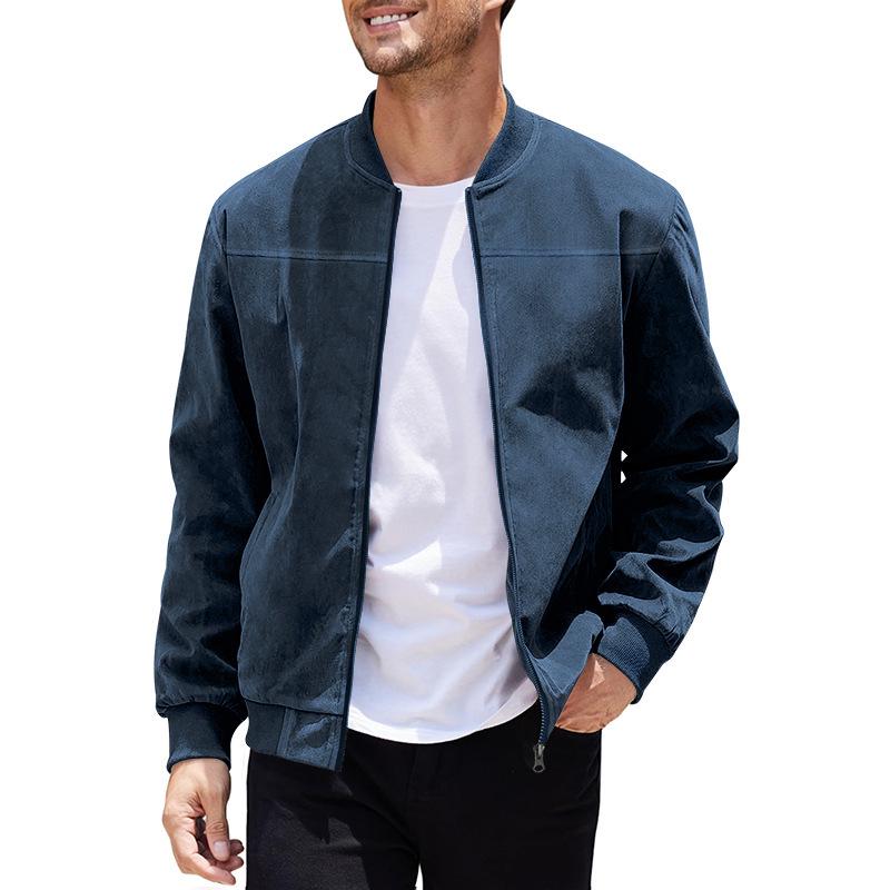 European and American Men's Suede Zipper Stand Collar Jacket for Spring and Autumn