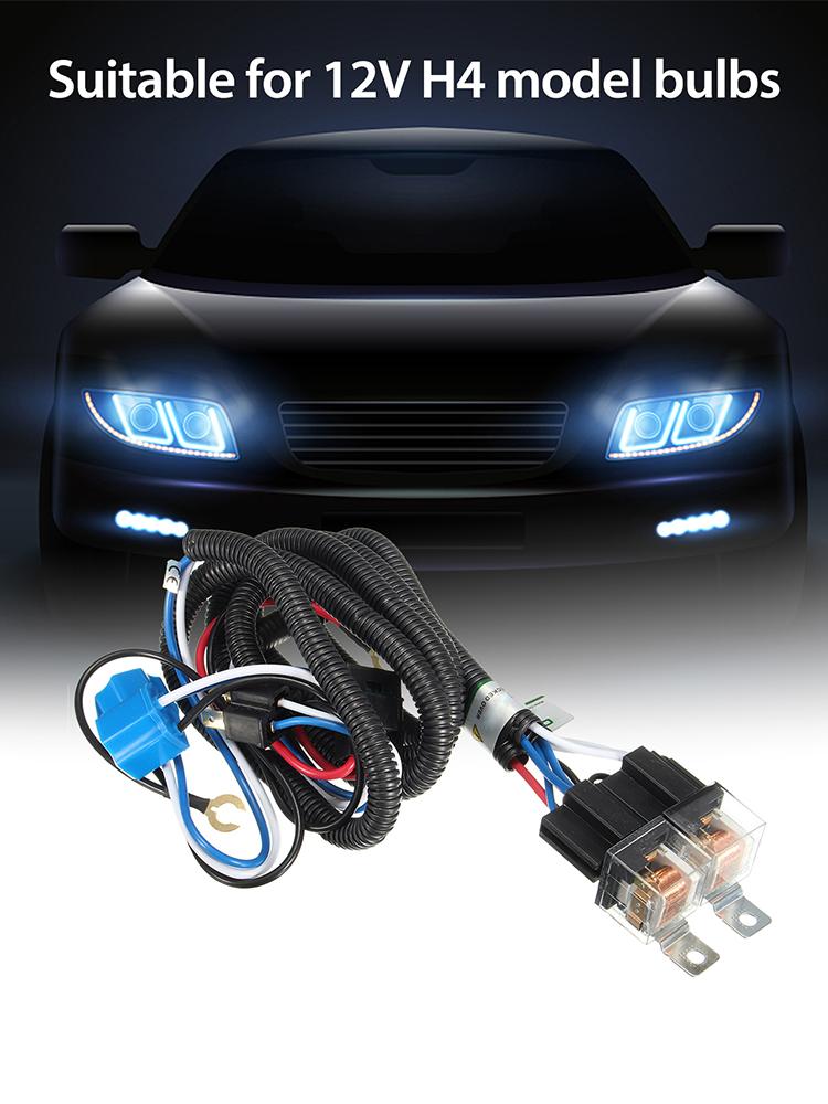H4 LED Headlight Enhancer Bulb Relay Wiring Harness Plug Kit Relay Wiring Harness Kit Automobile Replacement Accessories Way