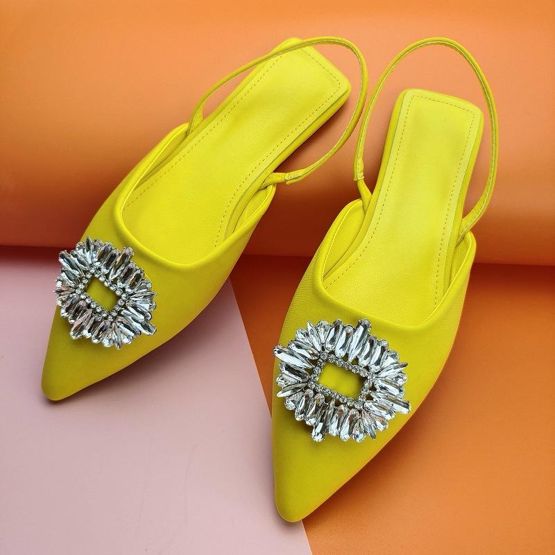 Damesandaler og tøfler To-slites Sun Flower Rhinestone Spenne, spisse flate sandaler