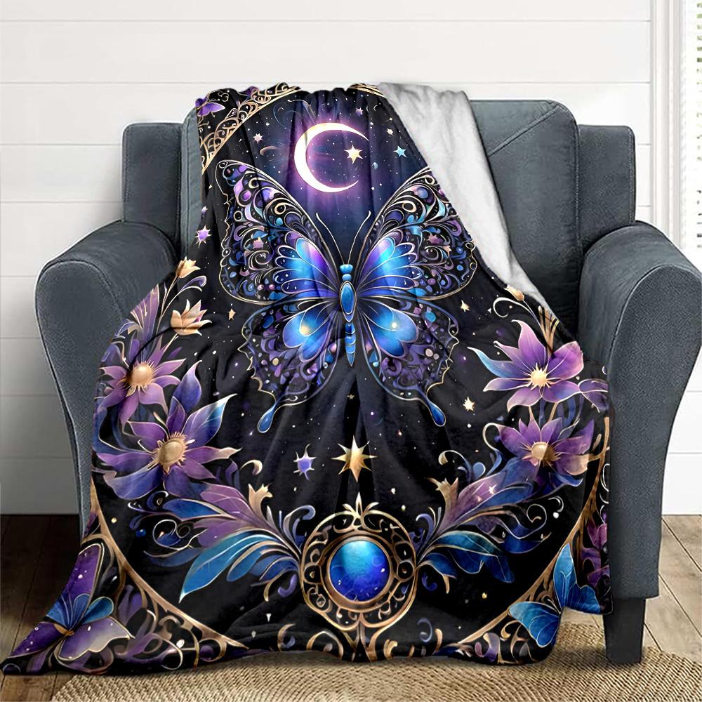 1PC Celestial Butterfly Print Print Blanket, Soft Throw Blanket - Warm & Cozy for Couch, Bed, Office, and Travel yy250912208