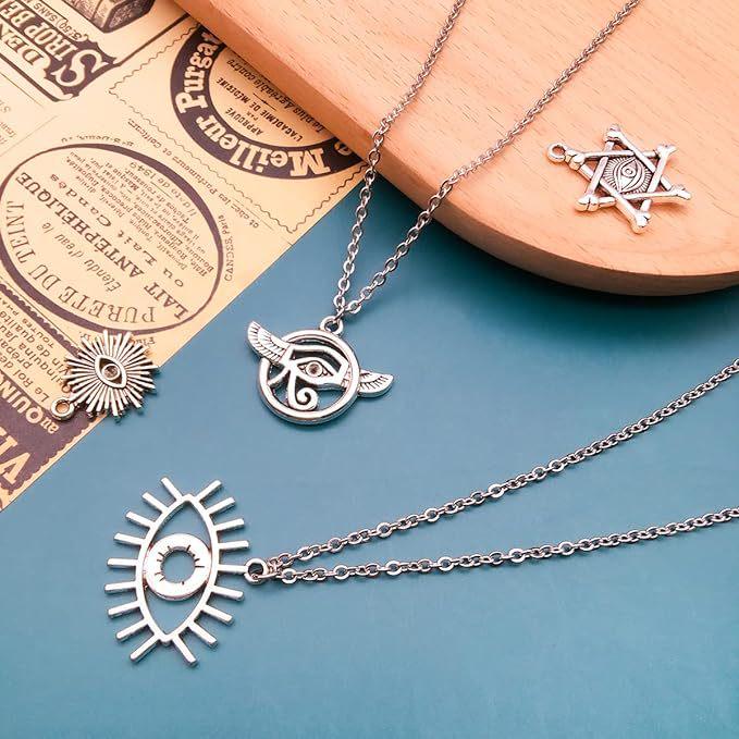 DIY Alloy Jewelry Accessories: 16 Antique Silver Horus Eye Pendants Set
