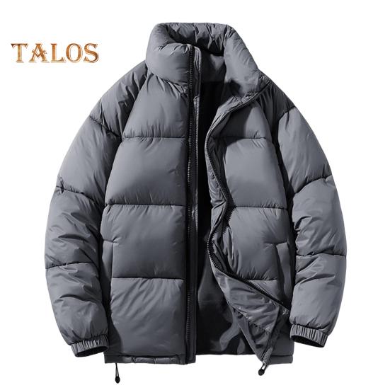 Płaszcz męski bawełniany ze stójką, długim rękawem, zapięciem na suwak, regulowanym obszyciem i kieszeniami bocznymi, jednolity kolor, gruba pikowana odzież wierzchnia