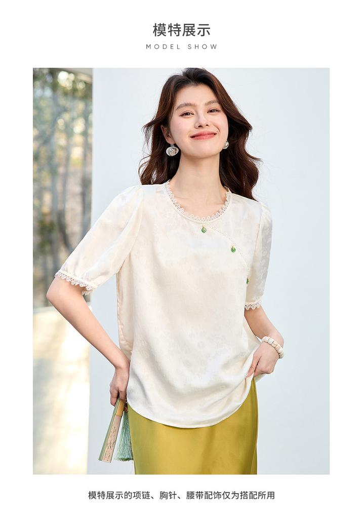 26 Year New Summer Lace Patchwork Fashionable Chinese Style Short Sleeved Shirt T-shirt Women's Shirt Top Women's Clothing