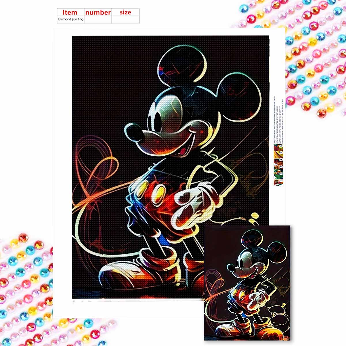 

Полная круглая алмазная живопись Темный Микки Арт Стразовая картина Мозаика DIY 5D Вышивка крестом Домашнее украшение Round 20x30cm