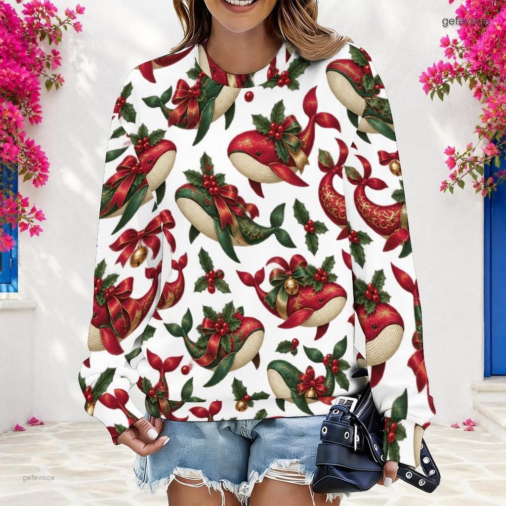 Women Plus Size Round Neck Long Sleeve Ribbed Cuffs Sun Moon Butterfly Print Light Blue Sweatshirt