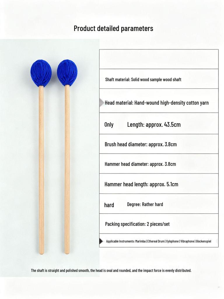 Professional Beech Wood Mallets with Wool Yarn Heads - Soft, Medium, Hard for Marimba & Xylophone
