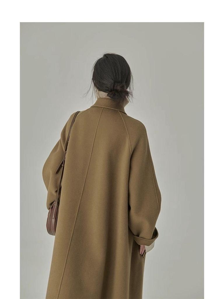 2024 Damen Mittellanger Wollmantel: Hepburn-Stil, verdicktes japanisches Design für Herbst & Winter