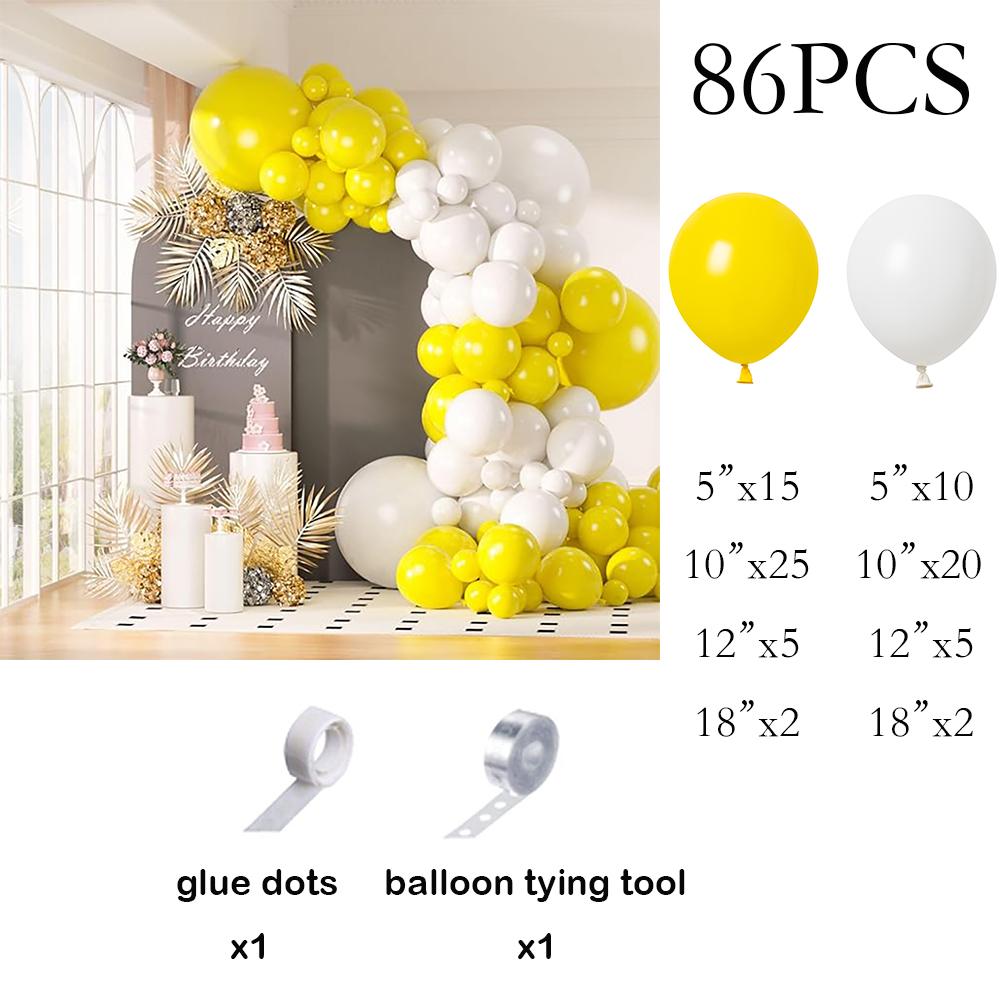 

86PCS Yellow White Balloons Garland Arch Birthday Party Decor Balloon Kit Baby Shower Wedding Anniversary Graduation Decoration As Picture