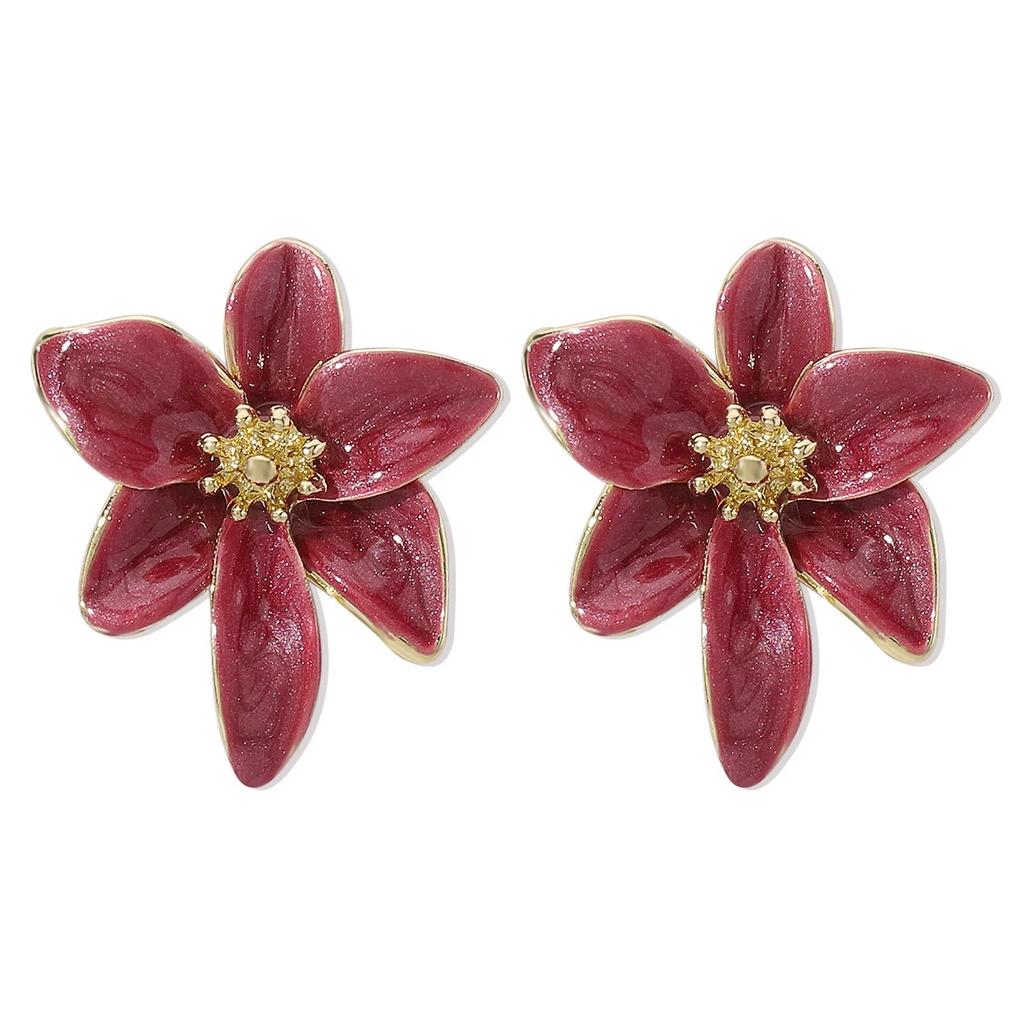 Metal Flower Drops Oil Earrings European American Style Personality Fashion Stud Earrings Ms Girl Travel Wedding Accessories