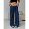 European and American women's clothing solid color trousers elastic waist lace-up wide-leg casual pants