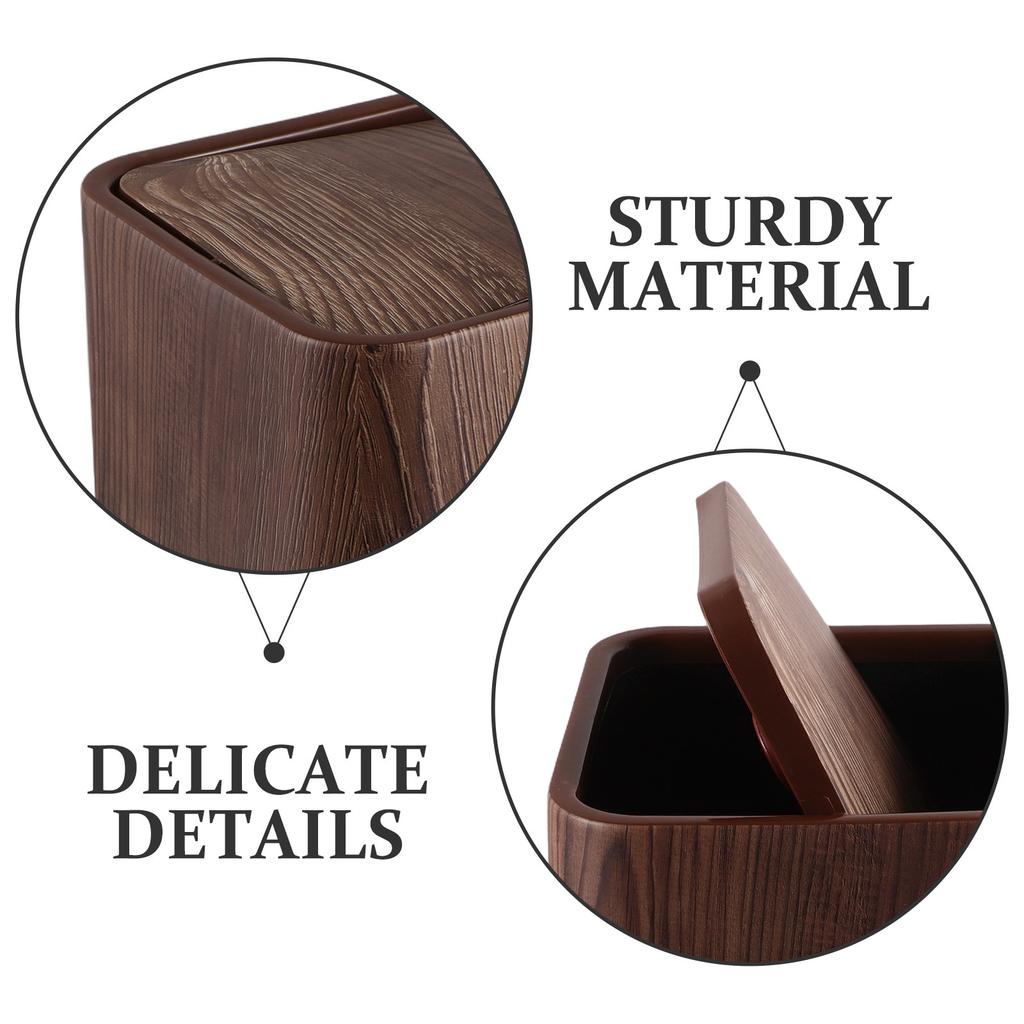 Retro Imitation Wood Grain Garbage Can 8.5L Lid Living Room Bedroom Bathroom Office Trash Basket Bathroom Garbage Can with Lid