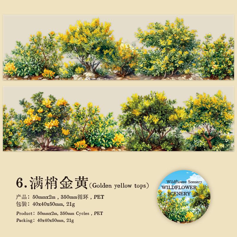 PET Tape Mountain Wild Flower Realm Series Flower Stone Landscape Outdoor Hand Account Collage Material DIY Decoration Card Gift