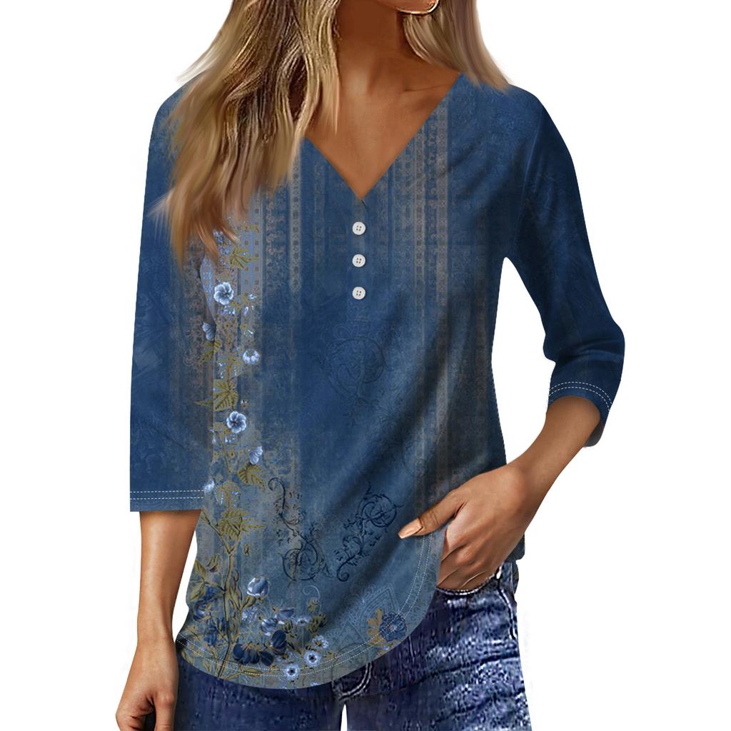 3/4 Sleeve Shirts For Women Cute Tops Graphic Tees  Blouses Casual Plus Size Basic Tops Pullover